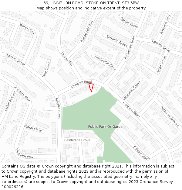 69, LINNBURN ROAD, STOKE-ON-TRENT, ST3 5RW: Location map and indicative extent of plot