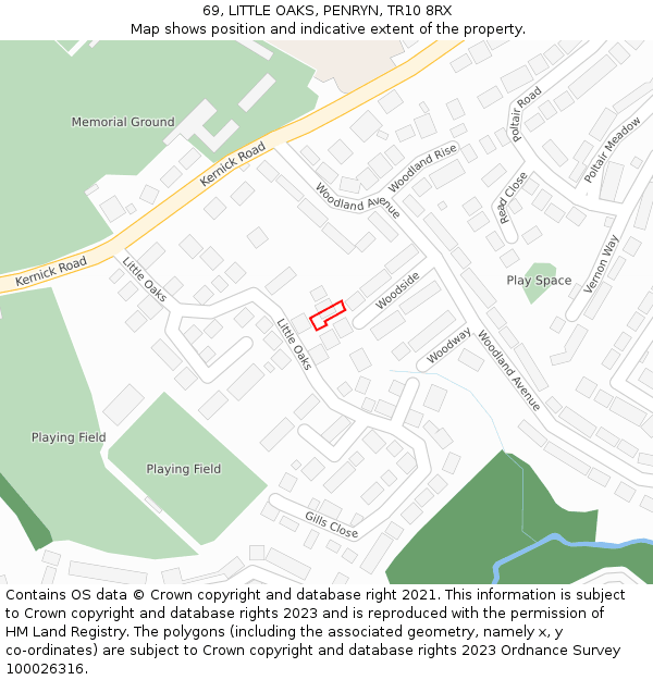 69, LITTLE OAKS, PENRYN, TR10 8RX: Location map and indicative extent of plot