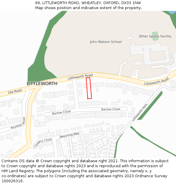 69, LITTLEWORTH ROAD, WHEATLEY, OXFORD, OX33 1NW: Location map and indicative extent of plot