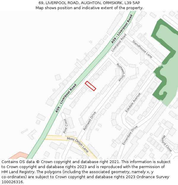 69, LIVERPOOL ROAD, AUGHTON, ORMSKIRK, L39 5AP: Location map and indicative extent of plot