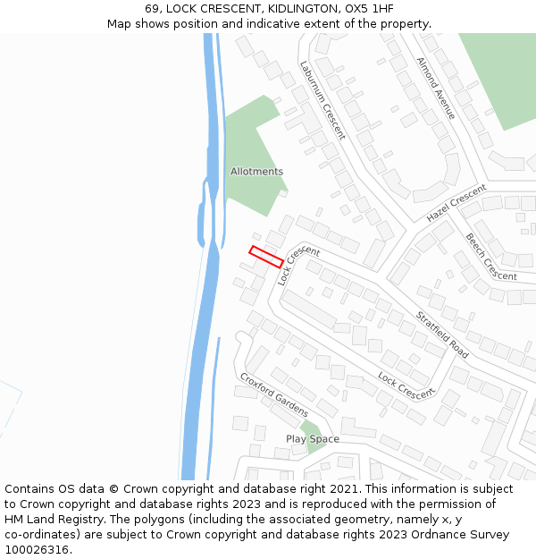 69, LOCK CRESCENT, KIDLINGTON, OX5 1HF: Location map and indicative extent of plot