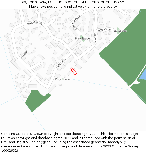 69, LODGE WAY, IRTHLINGBOROUGH, WELLINGBOROUGH, NN9 5YJ: Location map and indicative extent of plot