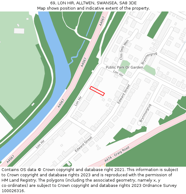 69, LON HIR, ALLTWEN, SWANSEA, SA8 3DE: Location map and indicative extent of plot