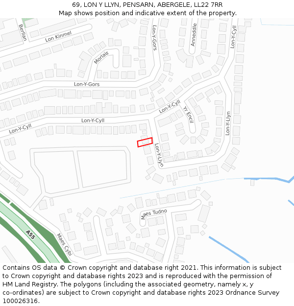 69, LON Y LLYN, PENSARN, ABERGELE, LL22 7RR: Location map and indicative extent of plot