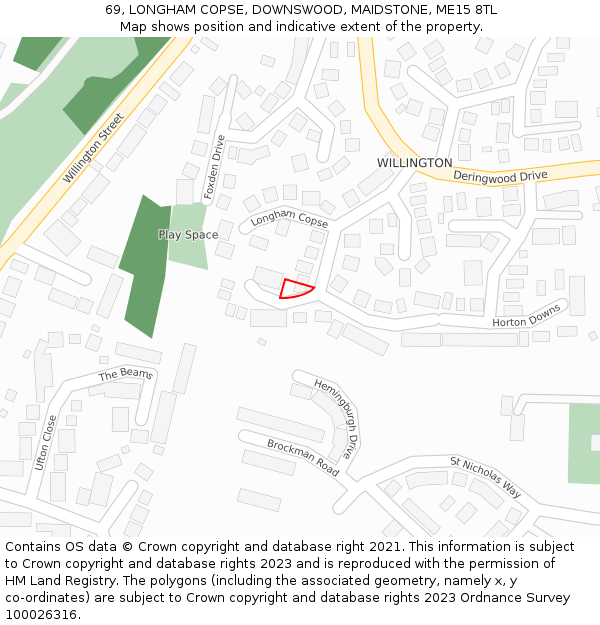 69, LONGHAM COPSE, DOWNSWOOD, MAIDSTONE, ME15 8TL: Location map and indicative extent of plot