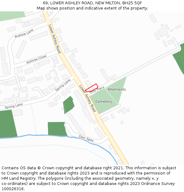 69, LOWER ASHLEY ROAD, NEW MILTON, BH25 5QF: Location map and indicative extent of plot