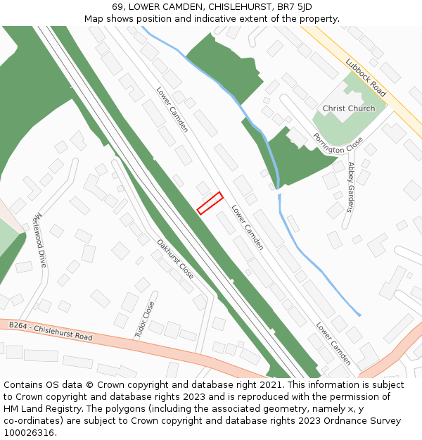 69, LOWER CAMDEN, CHISLEHURST, BR7 5JD: Location map and indicative extent of plot
