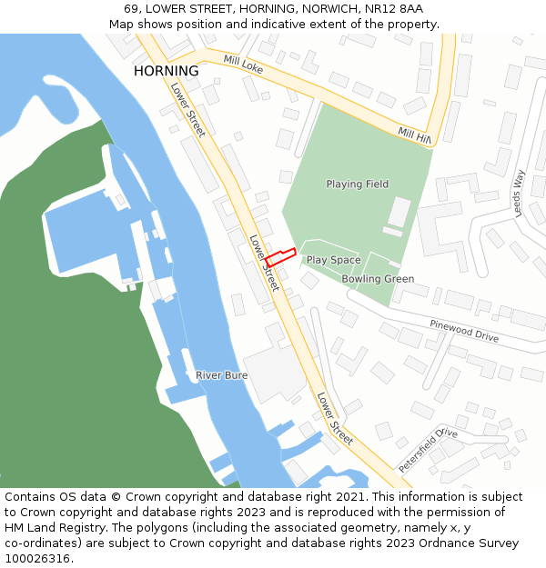 69, LOWER STREET, HORNING, NORWICH, NR12 8AA: Location map and indicative extent of plot