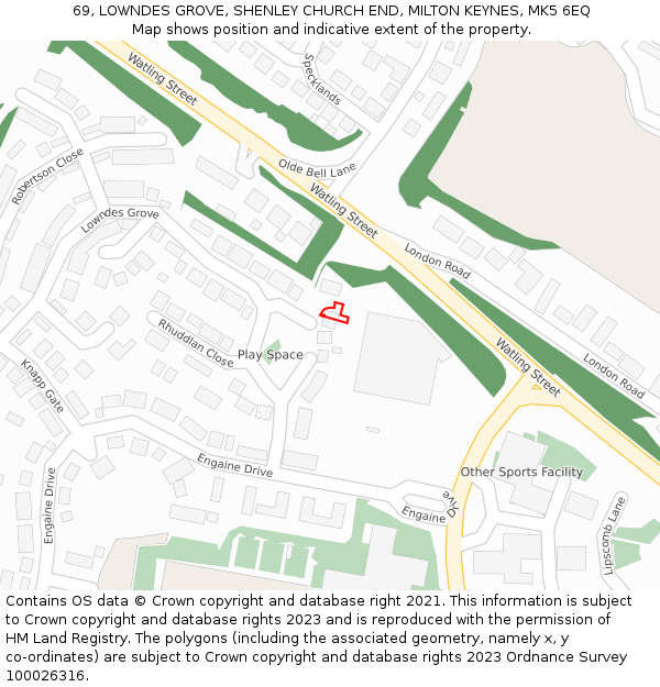 69, LOWNDES GROVE, SHENLEY CHURCH END, MILTON KEYNES, MK5 6EQ: Location map and indicative extent of plot