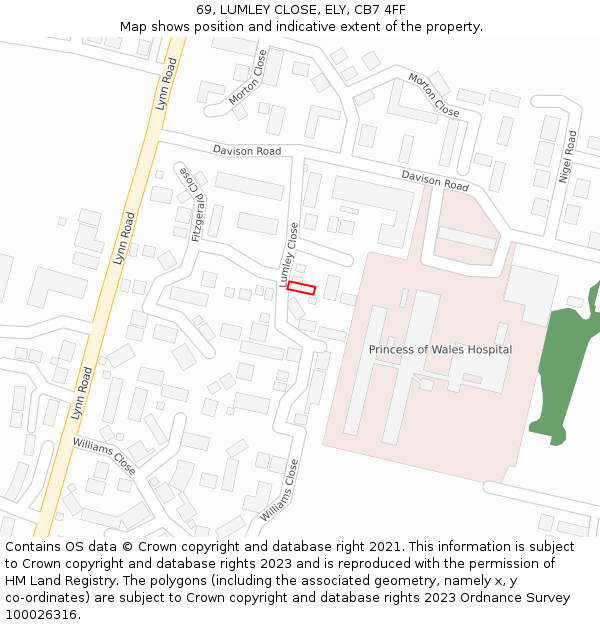 69, LUMLEY CLOSE, ELY, CB7 4FF: Location map and indicative extent of plot