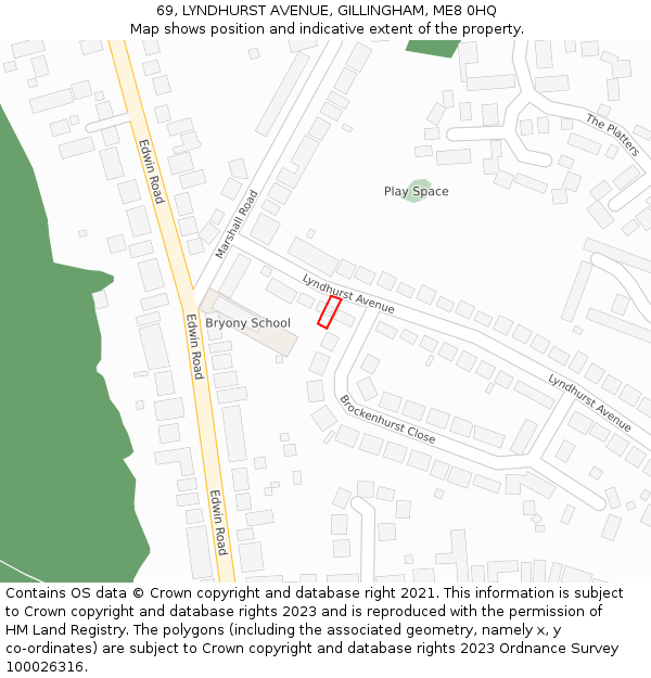 69, LYNDHURST AVENUE, GILLINGHAM, ME8 0HQ: Location map and indicative extent of plot