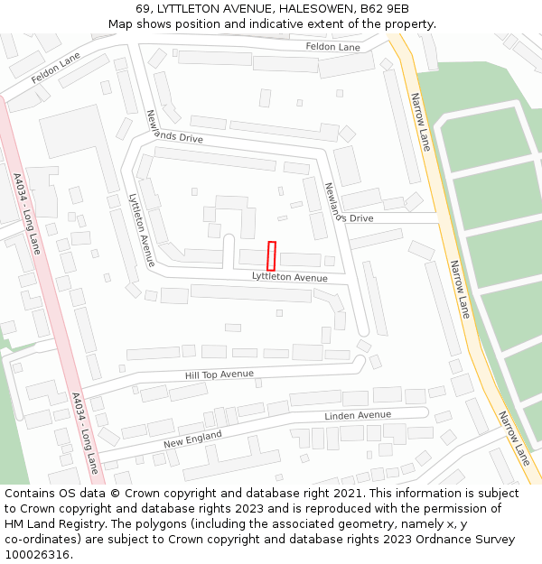 69, LYTTLETON AVENUE, HALESOWEN, B62 9EB: Location map and indicative extent of plot