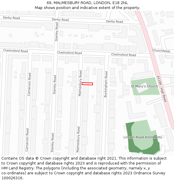 69, MALMESBURY ROAD, LONDON, E18 2NL: Location map and indicative extent of plot