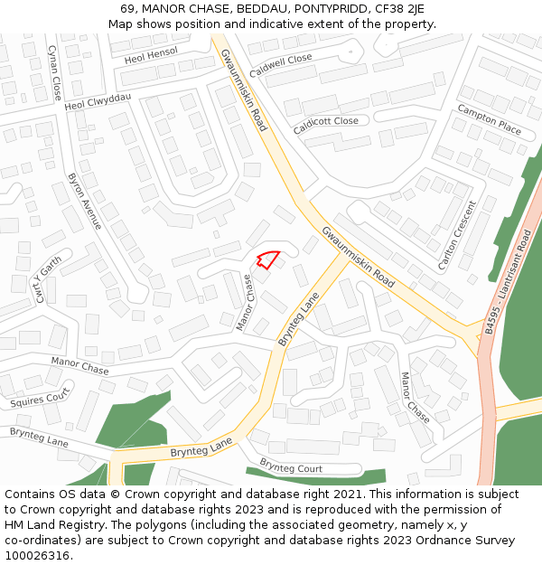 69, MANOR CHASE, BEDDAU, PONTYPRIDD, CF38 2JE: Location map and indicative extent of plot