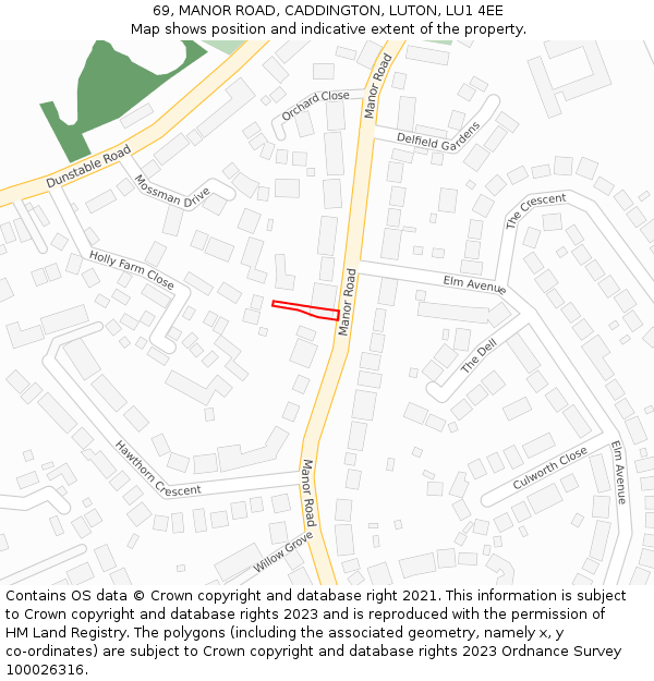 69, MANOR ROAD, CADDINGTON, LUTON, LU1 4EE: Location map and indicative extent of plot