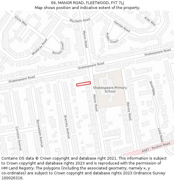 69, MANOR ROAD, FLEETWOOD, FY7 7LJ: Location map and indicative extent of plot