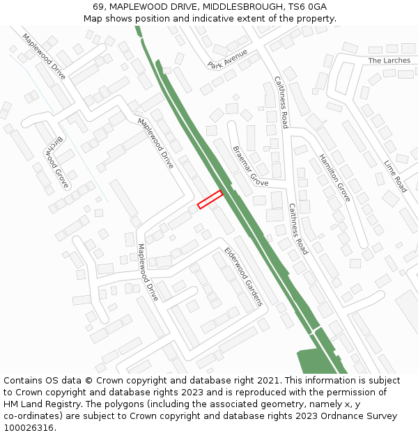 69, MAPLEWOOD DRIVE, MIDDLESBROUGH, TS6 0GA: Location map and indicative extent of plot