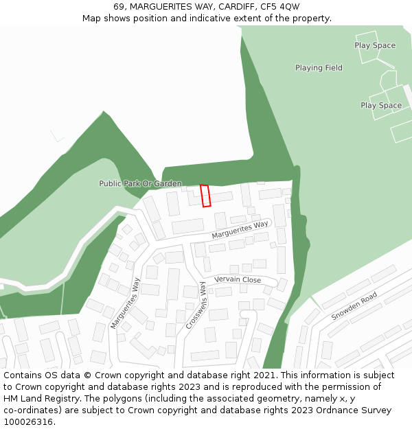 69, MARGUERITES WAY, CARDIFF, CF5 4QW: Location map and indicative extent of plot