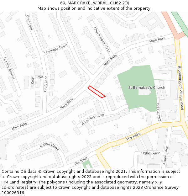 69, MARK RAKE, WIRRAL, CH62 2DJ: Location map and indicative extent of plot