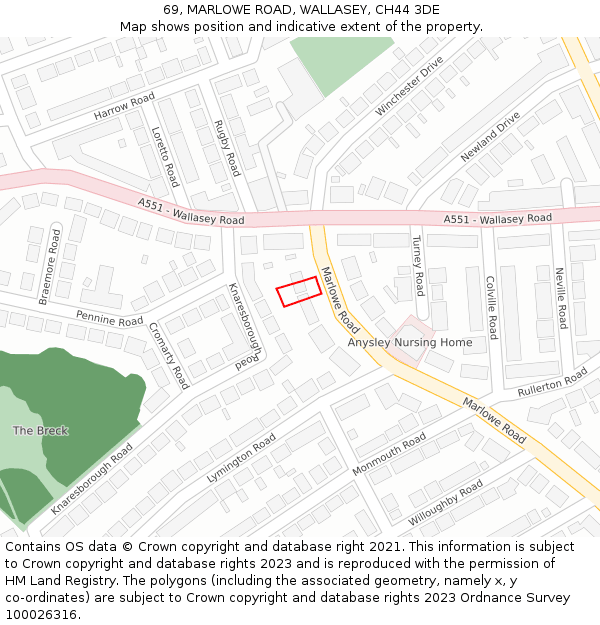 69, MARLOWE ROAD, WALLASEY, CH44 3DE: Location map and indicative extent of plot