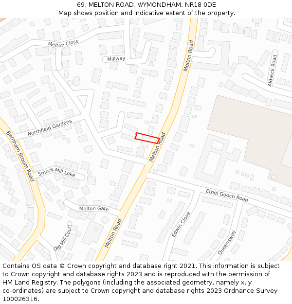 69, MELTON ROAD, WYMONDHAM, NR18 0DE: Location map and indicative extent of plot