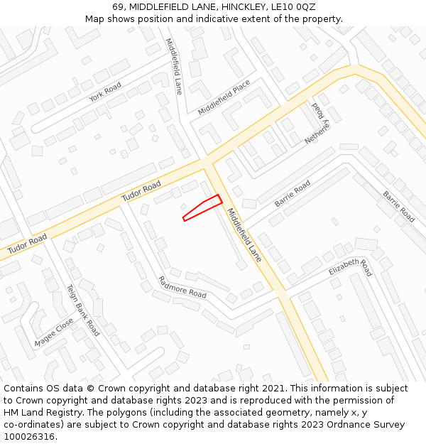 69, MIDDLEFIELD LANE, HINCKLEY, LE10 0QZ: Location map and indicative extent of plot