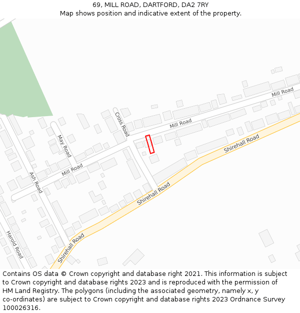 69, MILL ROAD, DARTFORD, DA2 7RY: Location map and indicative extent of plot