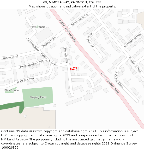 69, MIMOSA WAY, PAIGNTON, TQ4 7FE: Location map and indicative extent of plot