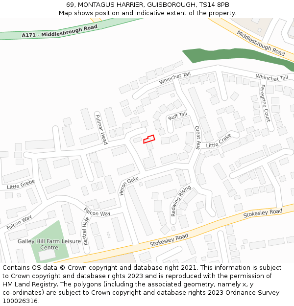 69, MONTAGUS HARRIER, GUISBOROUGH, TS14 8PB: Location map and indicative extent of plot