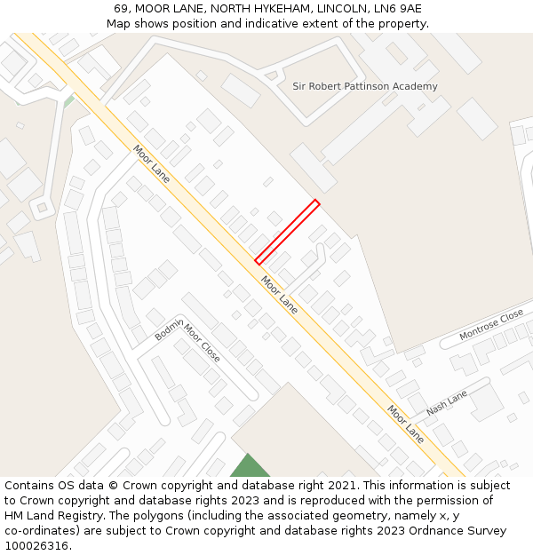 69, MOOR LANE, NORTH HYKEHAM, LINCOLN, LN6 9AE: Location map and indicative extent of plot