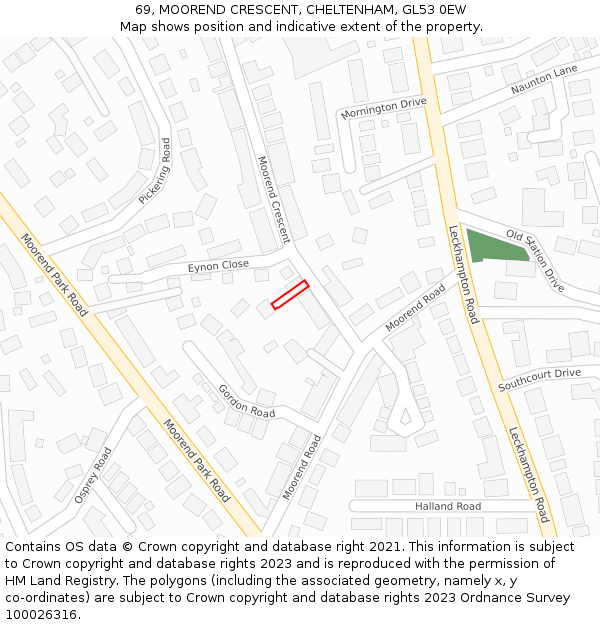 69, MOOREND CRESCENT, CHELTENHAM, GL53 0EW: Location map and indicative extent of plot