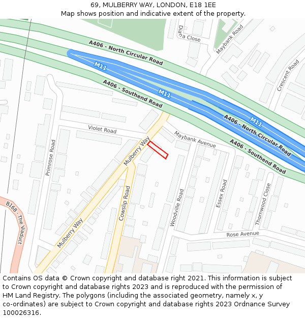 69, MULBERRY WAY, LONDON, E18 1EE: Location map and indicative extent of plot