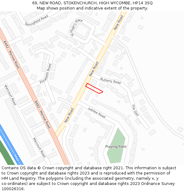 69, NEW ROAD, STOKENCHURCH, HIGH WYCOMBE, HP14 3SQ: Location map and indicative extent of plot