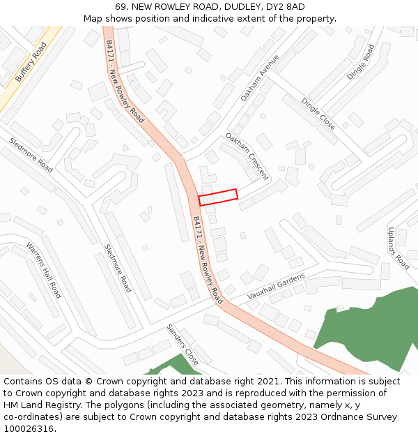 69, NEW ROWLEY ROAD, DUDLEY, DY2 8AD: Location map and indicative extent of plot