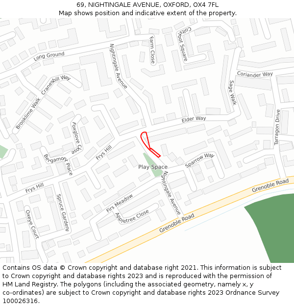 69, NIGHTINGALE AVENUE, OXFORD, OX4 7FL: Location map and indicative extent of plot