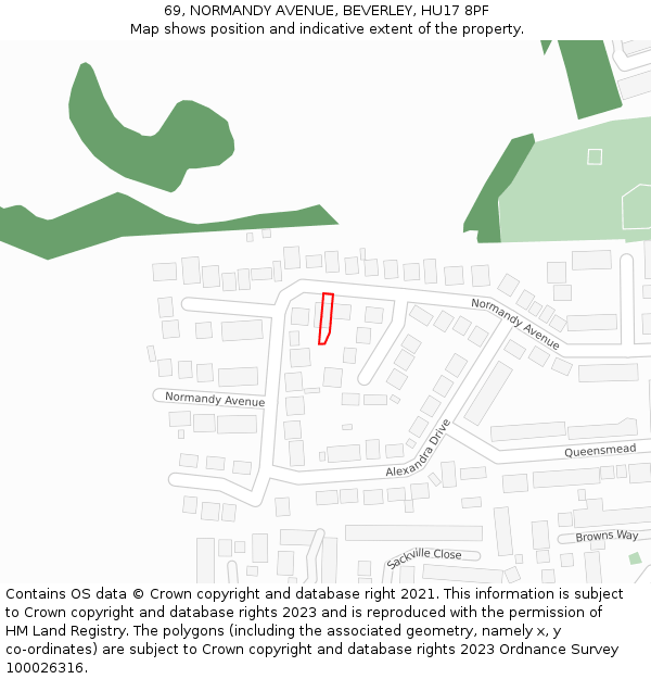 69, NORMANDY AVENUE, BEVERLEY, HU17 8PF: Location map and indicative extent of plot