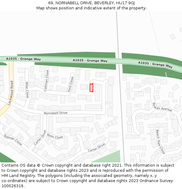 69, NORNABELL DRIVE, BEVERLEY, HU17 9GJ: Location map and indicative extent of plot