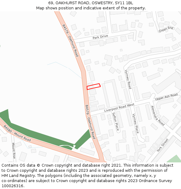 69, OAKHURST ROAD, OSWESTRY, SY11 1BL: Location map and indicative extent of plot