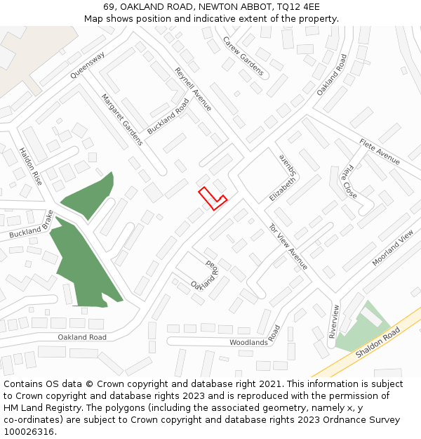 69, OAKLAND ROAD, NEWTON ABBOT, TQ12 4EE: Location map and indicative extent of plot