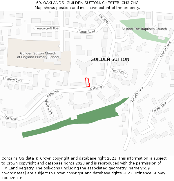 69, OAKLANDS, GUILDEN SUTTON, CHESTER, CH3 7HG: Location map and indicative extent of plot