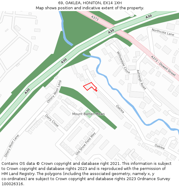 69, OAKLEA, HONITON, EX14 1XH: Location map and indicative extent of plot