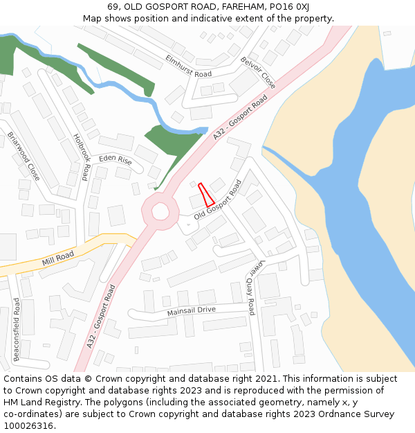 69, OLD GOSPORT ROAD, FAREHAM, PO16 0XJ: Location map and indicative extent of plot