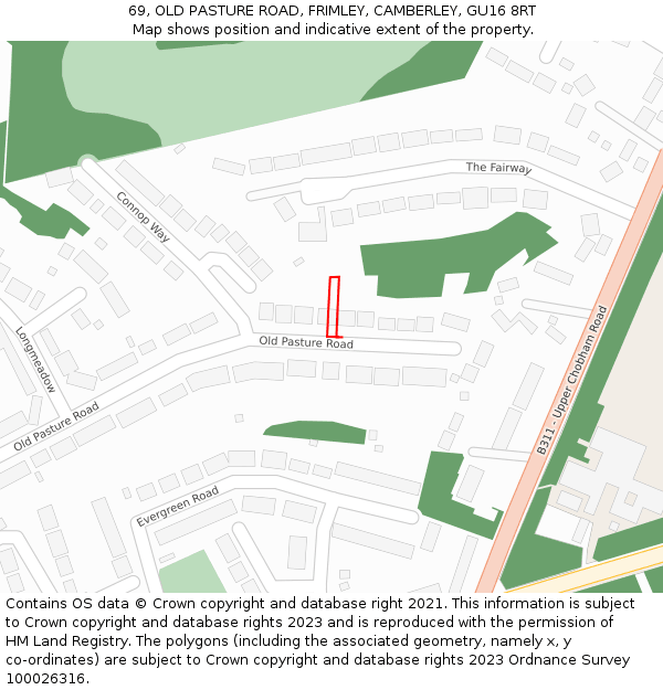 69, OLD PASTURE ROAD, FRIMLEY, CAMBERLEY, GU16 8RT: Location map and indicative extent of plot