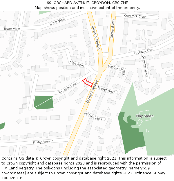 69, ORCHARD AVENUE, CROYDON, CR0 7NE: Location map and indicative extent of plot