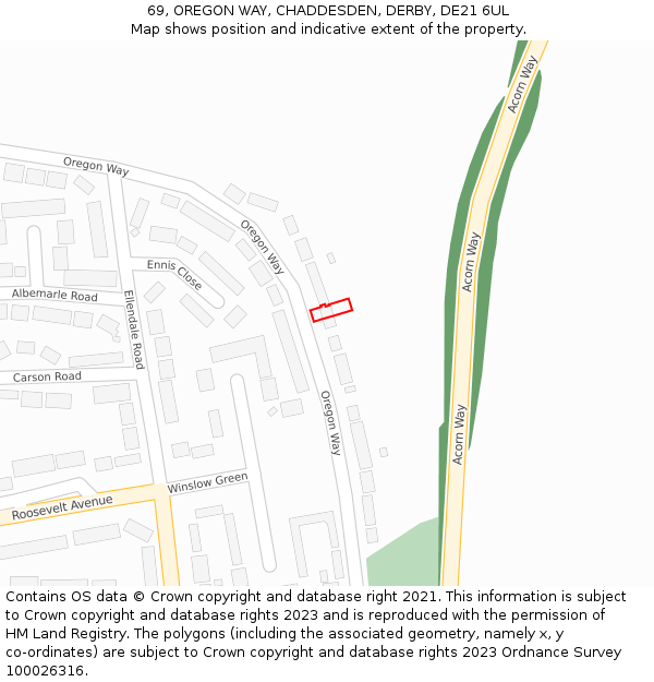 69, OREGON WAY, CHADDESDEN, DERBY, DE21 6UL: Location map and indicative extent of plot
