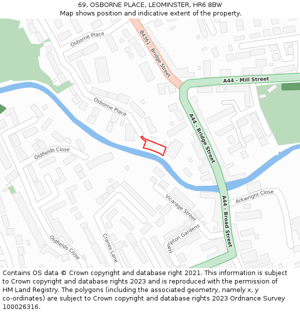 69, OSBORNE PLACE, LEOMINSTER, HR6 8BW: Location map and indicative extent of plot