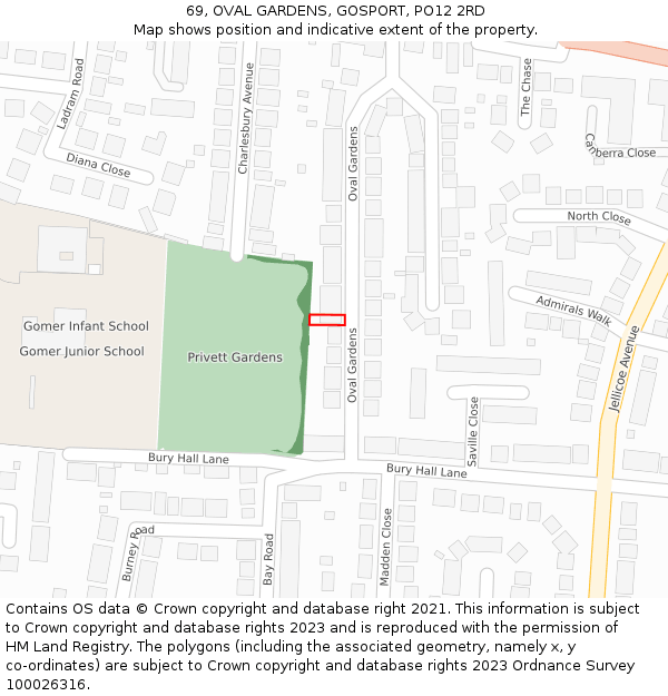 69, OVAL GARDENS, GOSPORT, PO12 2RD: Location map and indicative extent of plot