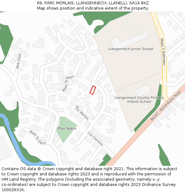 69, PARC MORLAIS, LLANGENNECH, LLANELLI, SA14 8XZ: Location map and indicative extent of plot