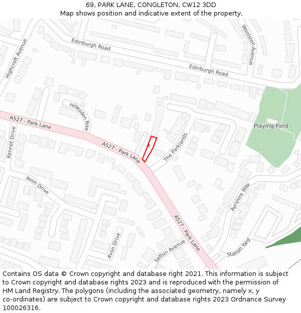 69, PARK LANE, CONGLETON, CW12 3DD: Location map and indicative extent of plot