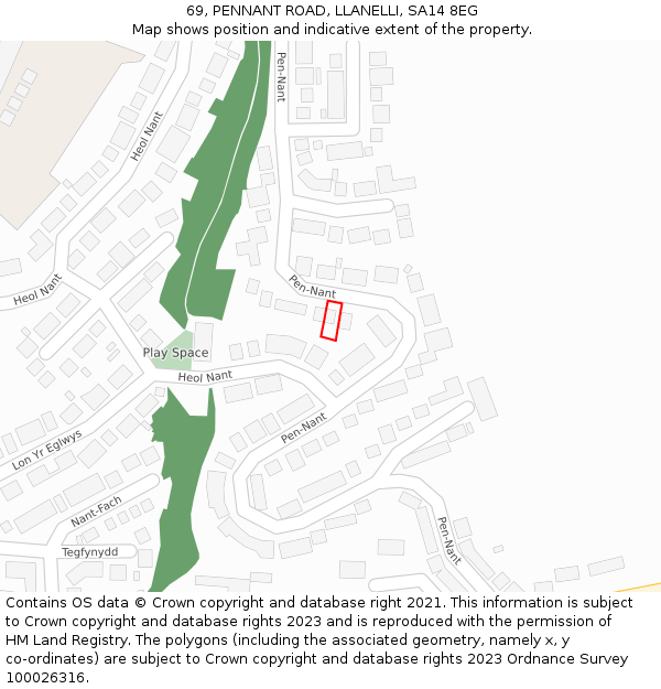 69, PENNANT ROAD, LLANELLI, SA14 8EG: Location map and indicative extent of plot